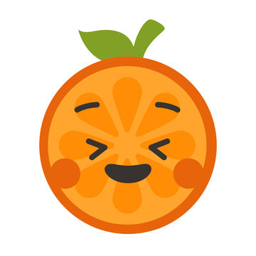 Enjoy emoji. Smiley enjoying orange fruit emoji. Vector flat design emoticon icon isolated on white background.