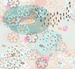 Abstract scribbles with light blue all over flowers