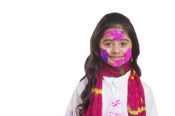 Portrait of a girl with holi colour