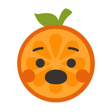 Scream emoji. Screaming orange fruit emoji. Vector flat design emoticon icon isolated on white background.