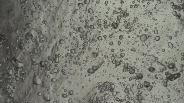 Hundreds of Small Bubbles Move Around in Water