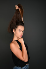 Naklejka premium Beautiful female face with natural perfect skin