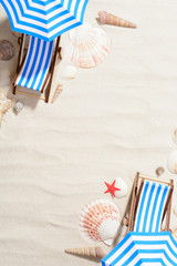 Composition with hammocks and umbrellas