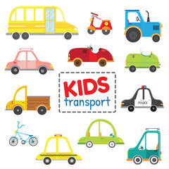 Set of kids transport.Collection cars. Vector illustration