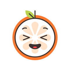 Enjoy emoji. Smiley enjoying orange fruit emoji. Vector flat design emoticon icon isolated on white background.