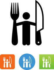 Person Holding Fork And Steak Knife Icon - Illustration