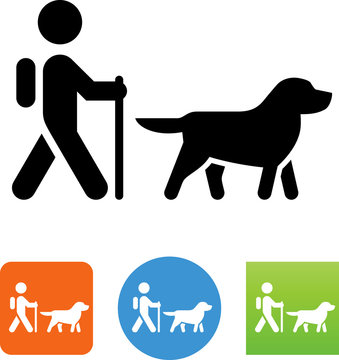 Person Hiking With A Dog Without A Leash Icon - Illustration