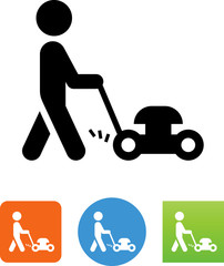 Person Pushing A Lawn Mower Icon - Illustration