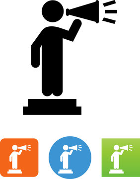 Person On A Stage With A Megaphone Icon - Illustration