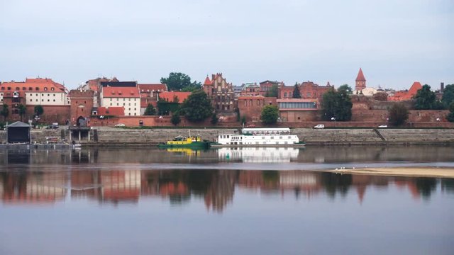 panorama view of Torun town at the Wistula river bank