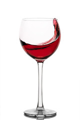 moving red wine glass over a white background