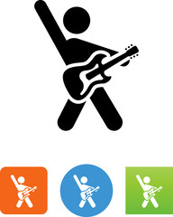 Person With Hand Raised Holding Electric Guitar Icon - Illustration