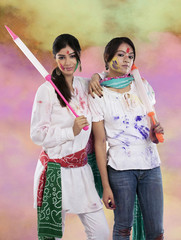Obraz premium Women posing with pichkaris 
