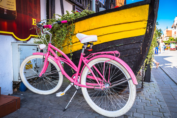 Fototapeta na wymiar Vintage bikes on the street in the Hel,Poland