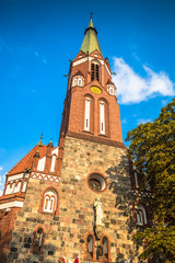 Fototapeta na wymiar Sopot, Poland - Garrison Church tower, religious architecture.