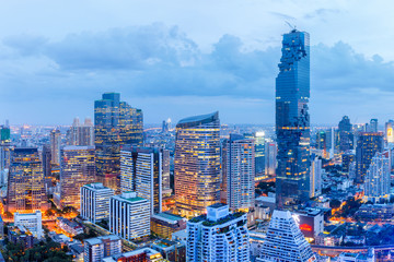 Bangkok financial district, business building and shopping mall center at Southeast Asia