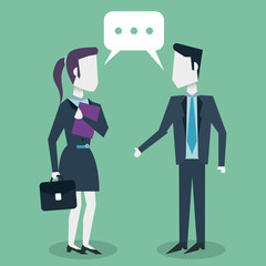 colorful background with dialogue between businesswoman and entrepreneur