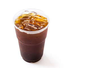 Closeup Ice of americano isolated on white background with clipping path