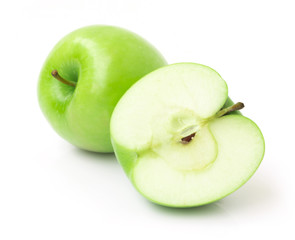 Green apple on white background, fruit healthy concept