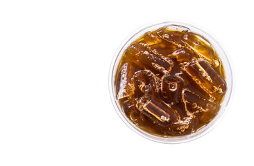 Closeup top view ice of americano isolated on white background with clipping path