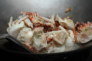 Cooking, Stir-fried crab in curry powder is top-ten of popular Thai food.