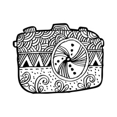 Photo camera withdecorative ornament.