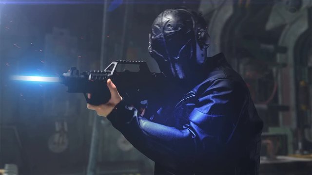 Sci Fi Soldier shoots laser gun