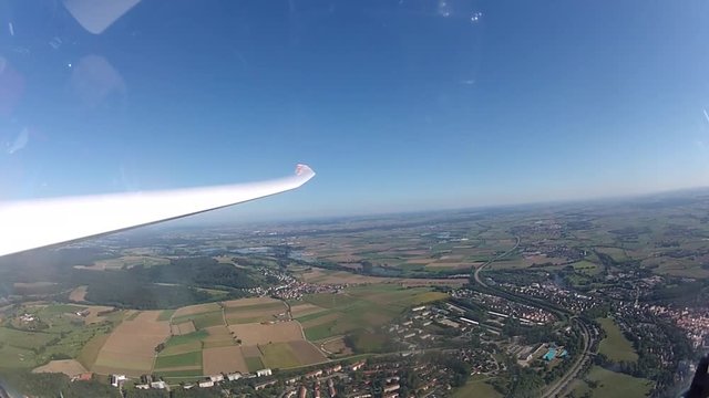 Soaring flight in a glider plane over Donauwörth in Bavaria, Germany
