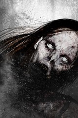3d illustration of close up scary ghost woman,Horror background mixed media