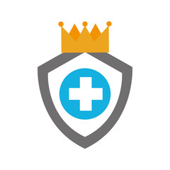 Obraz premium shield guard with crown and cross vector illustration design