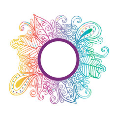 Doodle of circle frame with floral ornament