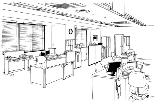 漫画風ペン画イラスト オフィス街 室内 Stock イラスト Adobe Stock