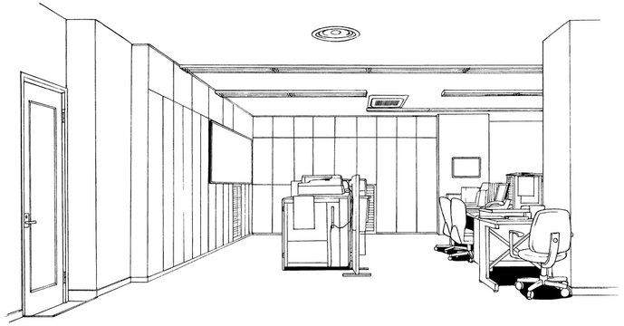 漫画風ペン画イラスト オフィス街 室内 Stock Illustration Adobe Stock