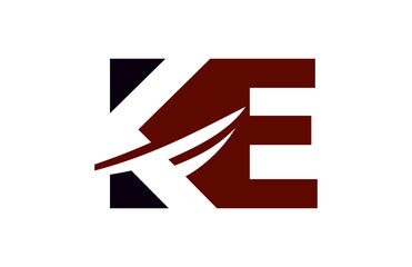 KE Red Negative Space Square Swoosh Letter Logo