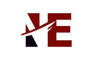 NE Red Negative Space Square Swoosh Letter Logo