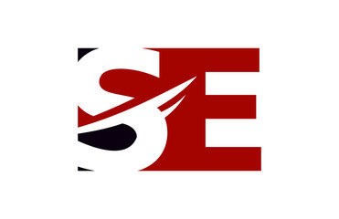 SE Red Negative Space Square Swoosh Letter Logo