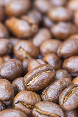 Pea berry coffee beans , selective focus