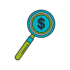 coin money with magnifying glass vector illustration design