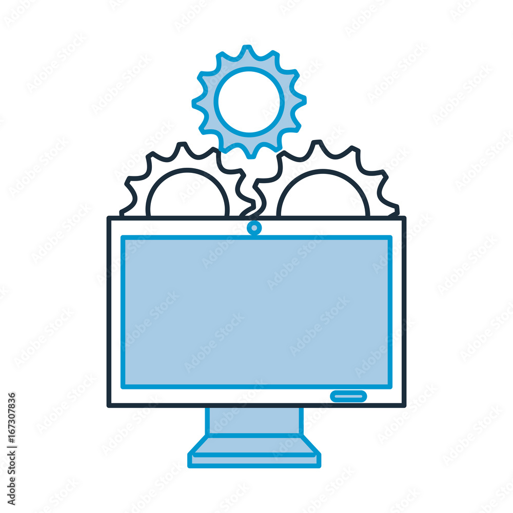 Poster monitor computer with gears vector illustration design