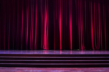 Stage wood and red curtains.