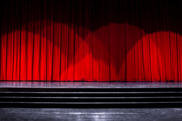 Stage wood and red curtains.