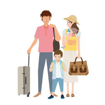 旅行する　家族のイラスト