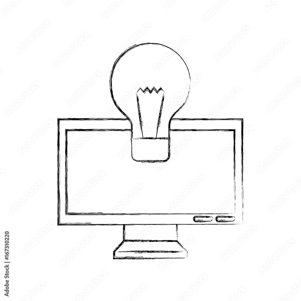 Poster monitor computer with bulb vector illustration design