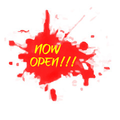 Sign : Now Open at Red Water Color Splash
