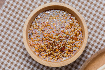 Fried Spring Roll on wooden plate with sauce