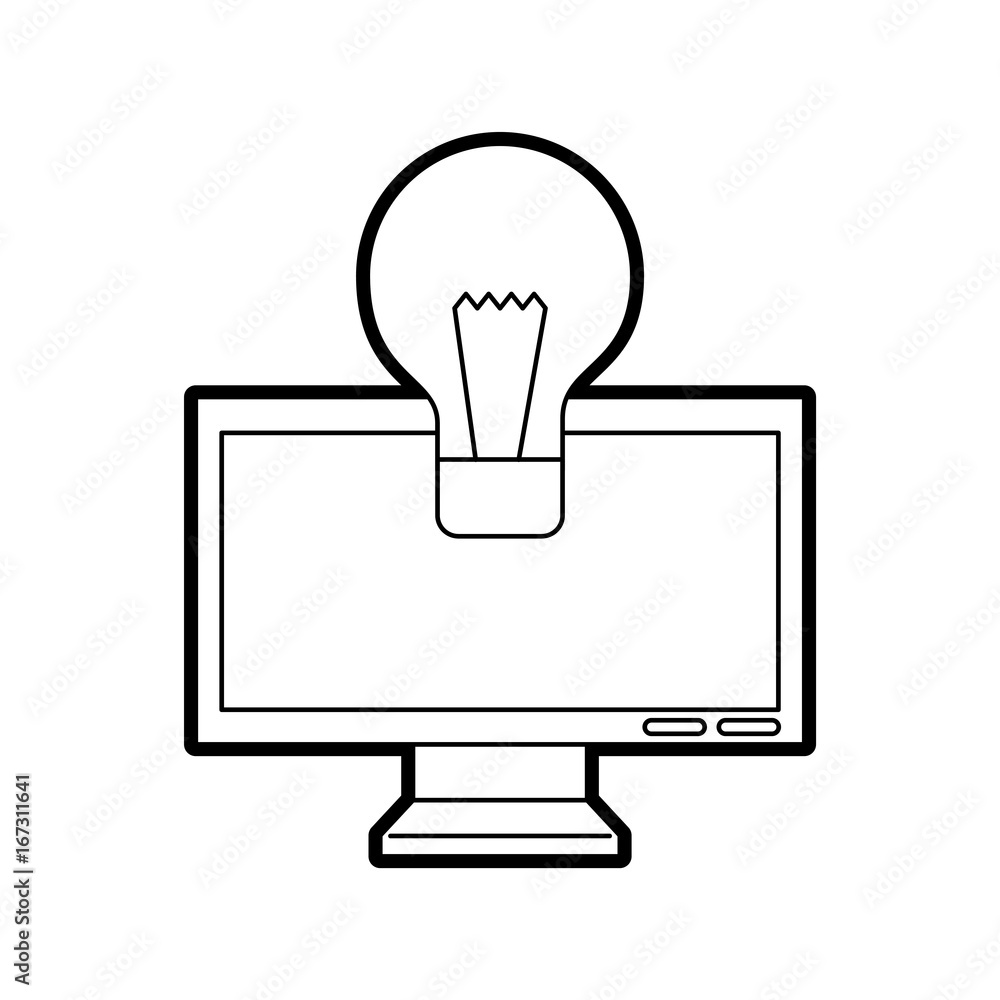 Poster monitor computer with bulb vector illustration design