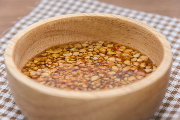 Fried Spring Roll on wooden plate with sauce