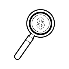 coin money with magnifying glass vector illustration design