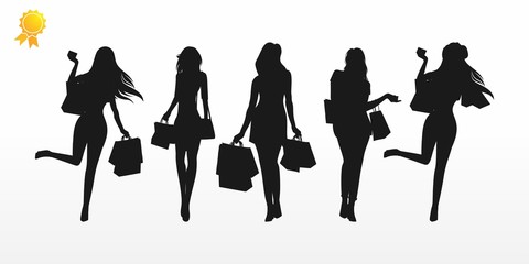 Obraz premium Girl Shopping characters silhouette Illustration vector logo