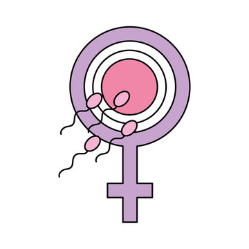 Fertilizing sperm with female symbol vector illustration design